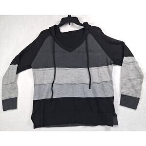 Black And Grey Ladies Hooded Sweatshirt Size XL Front Pocket Drawstring